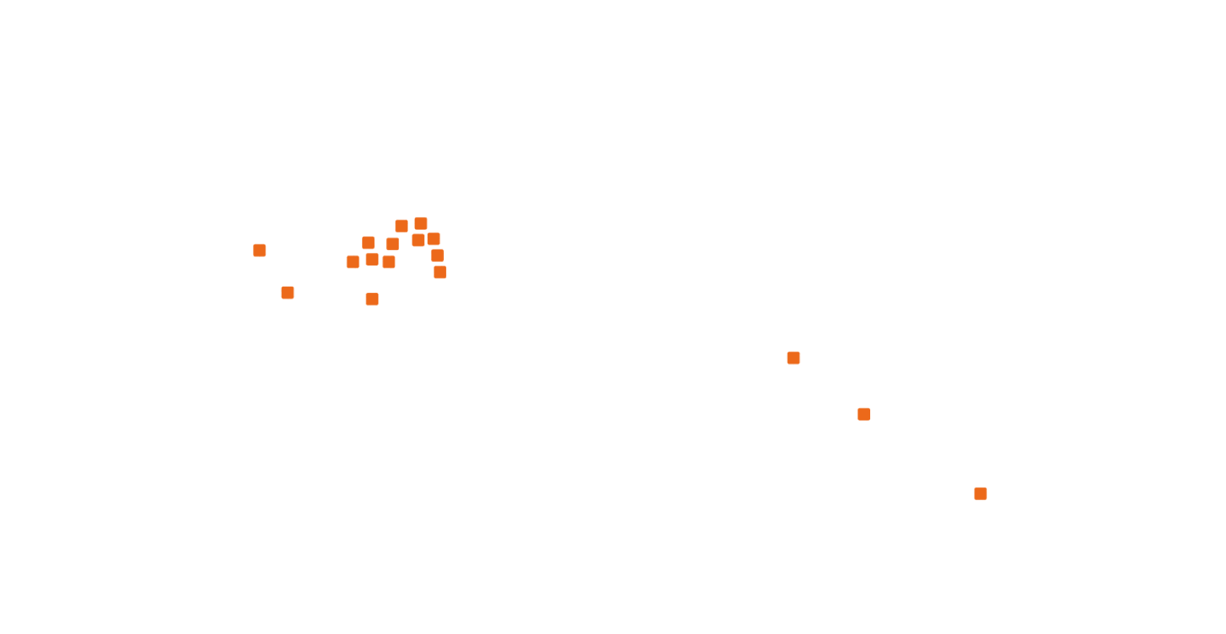 World map with orange dots indicating specific 5-Iron locations across North America, Europe, and parts of Asia and Oceania.